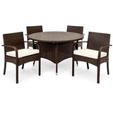 Hindoro 4 Seater Outdoor Furniture Sets with Table 4+1 Chair Set for Home Garden Indoor Furniture Set Patio Wicker Rattan Furniture Set Lawn Coffee Table Chairs & Thick Cushions in Brown Color