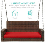Hindoro 2 Person Double Seater Outdoor/Indoor Weather Resistant Hanging Wicker Porch Swing Chair with Cushion (Brown With Red)