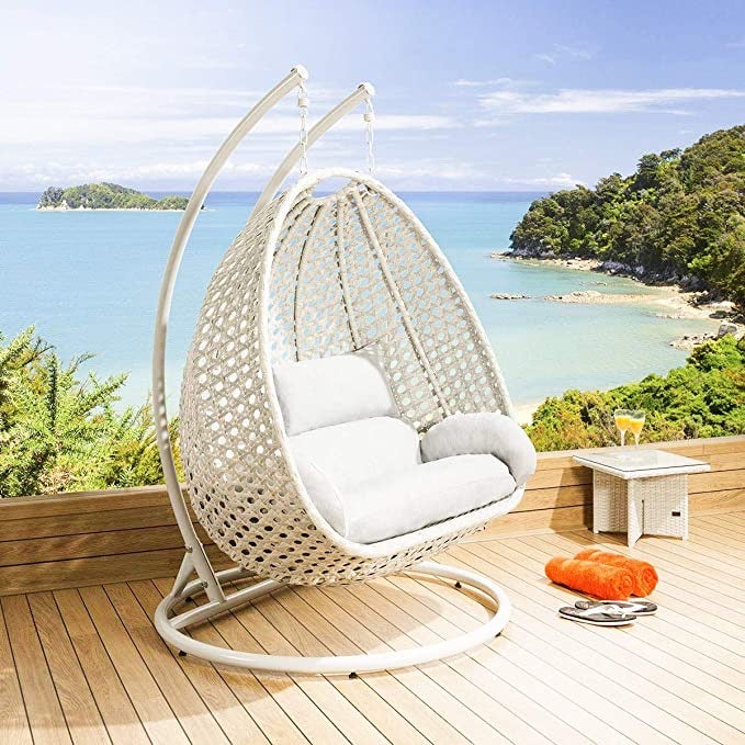 Hindoro Outdoor/Indoor/Balcony Furniture White Color Double Seater Hanging Swing with Stand