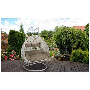 Hindoro Outdoor/Indoor/Balcony/Garden/Patio Double Seater Swing Chair with Stand for Kid's and Adult (White Swing With Beige Cushion)