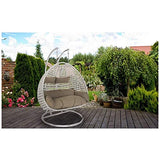 Hindoro Outdoor/Indoor/Balcony/Garden/Patio Double Seater Swing Chair with Stand for Kid's and Adult (White Swing With Beige Cushion)