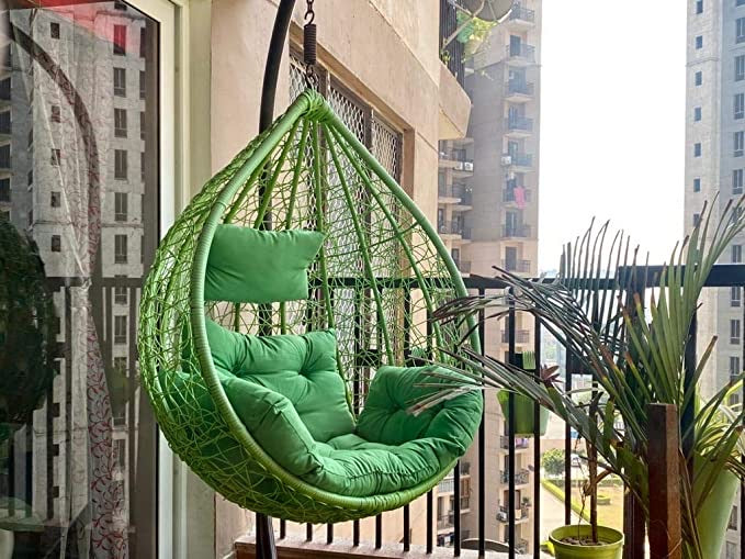Hindoro Single Seater Hanging Swing Chair with Cushion (Green)