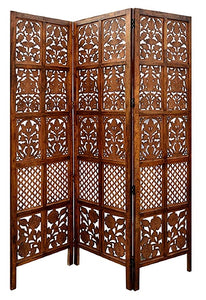 Hindoro Wooden Room Divider Handcrafted Room Separator for Home Portable Wooden Folding Partition Privacy Screens for Living Room Office Furniture (Brown Finish)