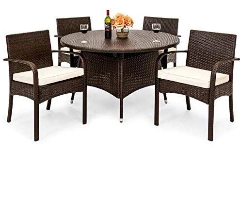 Hindoro 4 Seater Outdoor Furniture Sets with Table 4+1 Chair Set for Home Garden Indoor Furniture Set Patio Wicker Rattan Furniture Set Lawn Coffee Table Chairs & Thick Cushions in Brown Color
