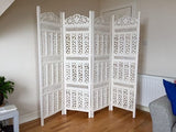 Hindoro Handcrafted 4 Panel White Wooden Room Partition/Divider