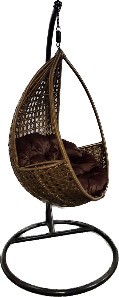 Hindoro Outdoor Balcony Swing Chair with Stand and Cushion (Gold With Dark brown)