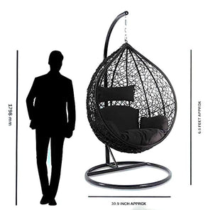 Hindoro Outdoor/Indoor/Balcony/Garden/Patio Swing Chair with Stand and Cushion Set (Black with blue cushion)