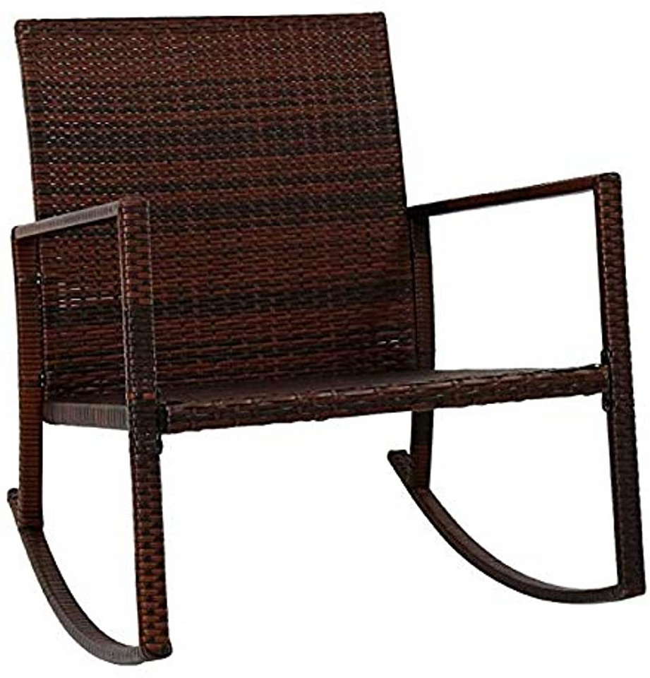 Hindoro Rattan Outdoor Patio Wicker Rocking Chair with Cushion (Dark brown with Grey)