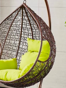 Hindoro Outdoor Balcony Swing Chair with Stand and Cushion (Dark brown With Green)