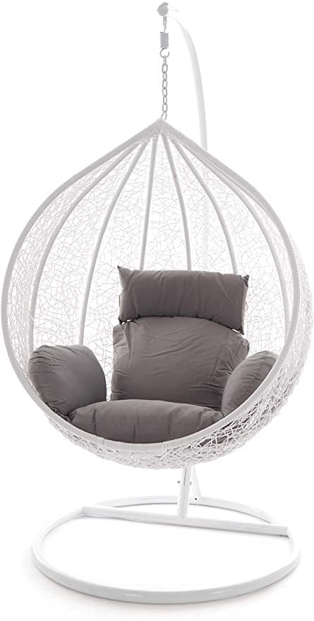Hindoro Outdoor/Indoor/Balcony/Garden/Patio Swing Chair with Stand and Cushion Set (Standard, White Grey)
