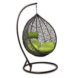 Hindoro Single Seater Swing Basket Chair with Stand for Kid's and Adult, Outdoor/Indoor/Balcony/Garden/Patio (Brown Swing, Green Cushion)
