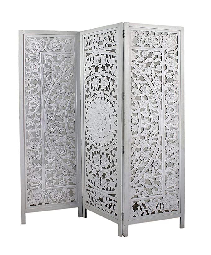 Hindoro Room Partition 3 Panel Folding Privacy Screens Handcrafted Room Separator for Home Portable Wooden Divider for Living Room Office Furniture (White Finish)