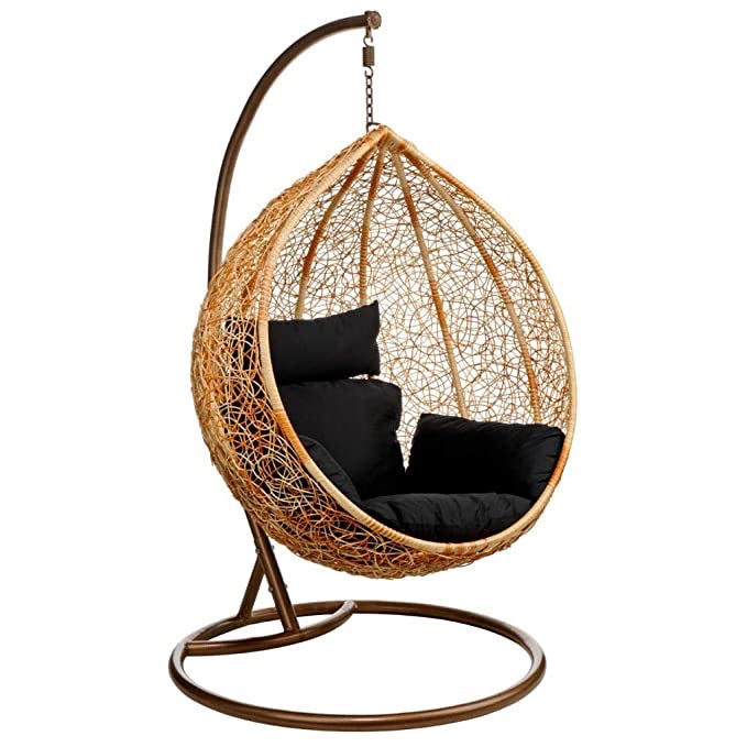 Hindoro Outdoor/Indoor/Balcony Honey Color Swing Chair with Stand and Cushion