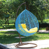 Hindoro Outdoor Balcony Swing Chair with Stand and Cushion (Blue With Yellow)