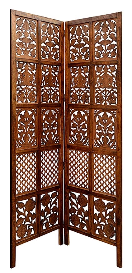 Hindoro Wooden Room Divider Handcrafted Room Separator for Home Portable Wooden Folding Partition Privacy Screens for Living Room Office Furniture (Brown Finish)