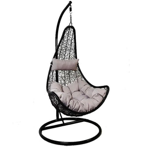 Hindoro Outdoor Balcony Spoon Swing Chair with Stand and Cushion (Black With Grey)
