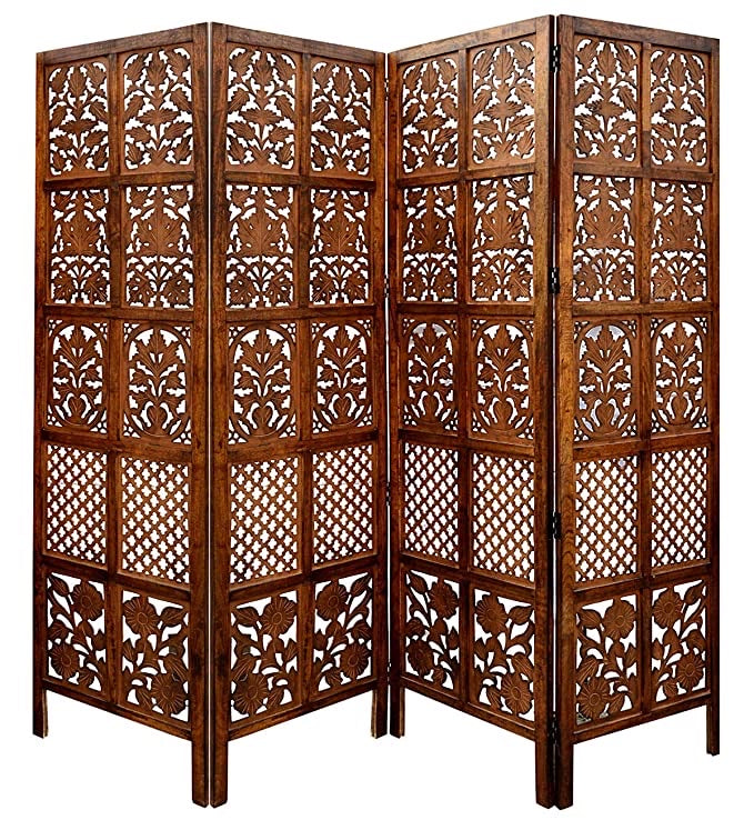 Hindoro Wooden Room Divider Handcrafted Room Separator for Home Portable Wooden Folding Partition Privacy Screens for Living Room Office Furniture (Brown Finish)