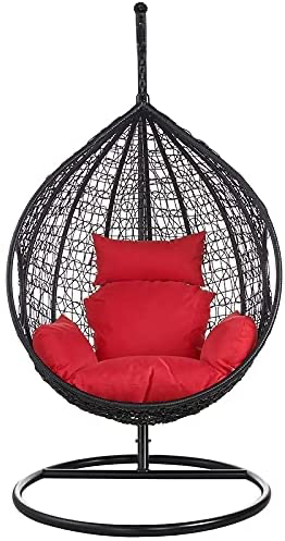 Hindoro Outdoor Balcony Swing Chair with Stand and Cushion (Black With Red)