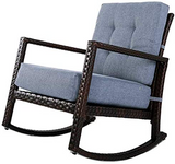 Hindoro Rattan Outdoor Patio Wicker Rocking Chair with Cushion (Dark brown with Grey)