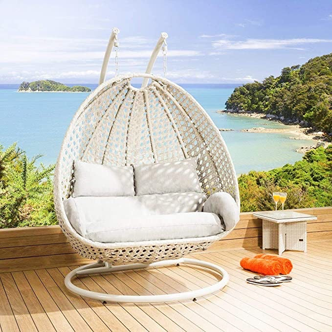Hindoro Outdoor/Indoor/Balcony Furniture White Color Double Seater Hanging Swing with Stand