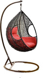 Hindoro Outdoor Balcony Swing Chair with Stand and Cushion (Black With Red)