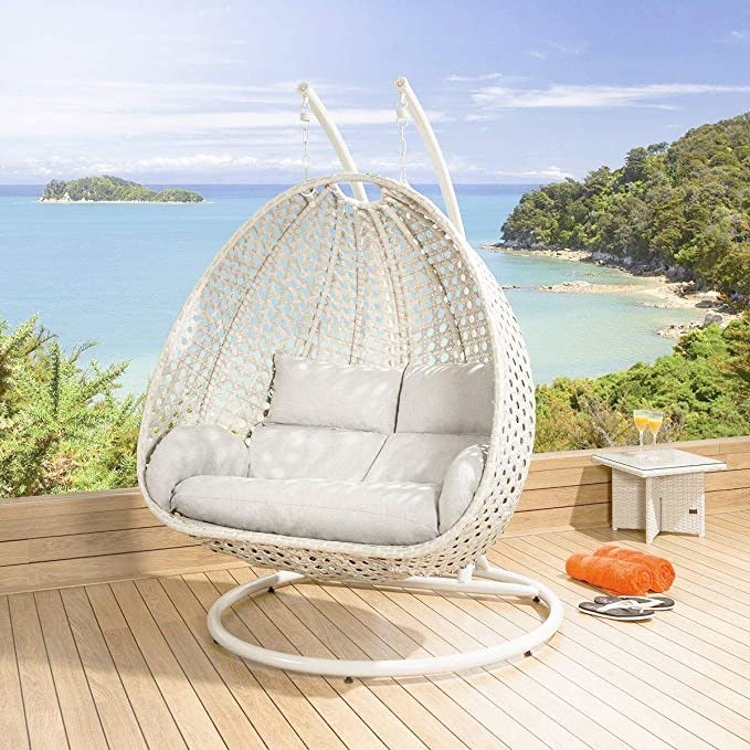 Hindoro Outdoor/Indoor/Balcony Furniture White Color Double Seater Hanging Swing with Stand