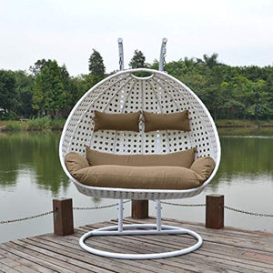 Hindoro Outdoor/Indoor/Balcony/Garden/Patio Double Seater Swing Chair with Stand for Kid's and Adult (White Swing With Beige Cushion)