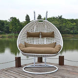 Hindoro Outdoor/Indoor/Balcony/Garden/Patio Double Seater Swing Chair with Stand for Kid's and Adult (White Swing With Beige Cushion)