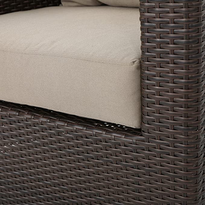 Hindoro Outdoor Steel Framed Wicker Swivel Club Chair, Set of 2, Mixed Brown and Mixed Khaki