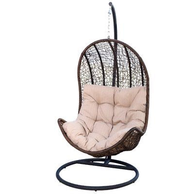 Hindoro Outdoor Balcony Single Seater Swing Chair with Stand and Cushion (Dark brown With Beige)