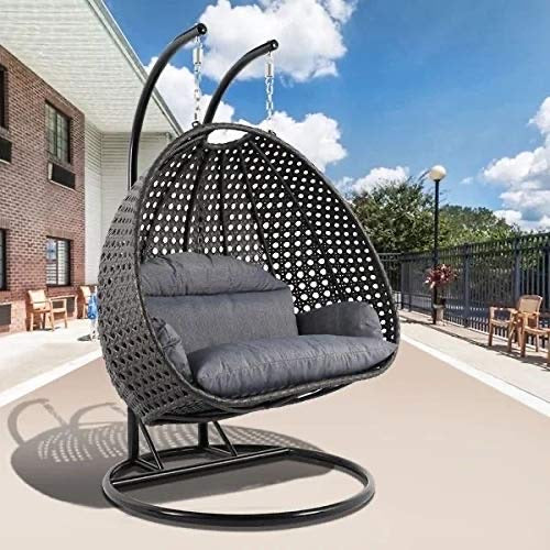 Hindoro Outdoor/Balcony Furniture Double Seater Hanging Swing with Stand (Black)