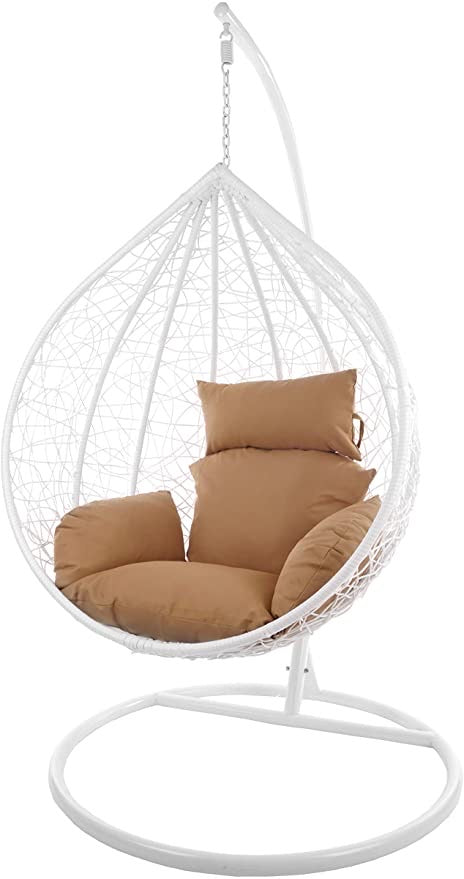 Hindoro Outdoor/Indoor/Balcony/Garden/Patio Swing Chair with Stand and Cushion Set (Standard, White)