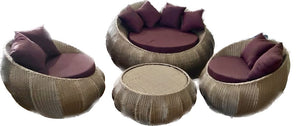 Hindoro Garden/Balcony/Outdoor Patio Furniture Round Apple Shape Rattan Sofa Sunbed Set with Cushion ( 2+1+1, Gold)