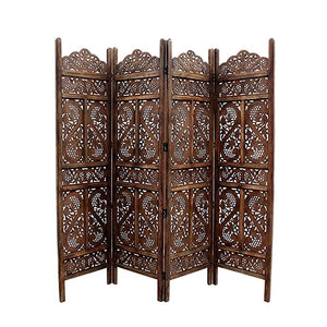 Hindoro Handcrafted 4 Panel Wooden Room Partition & Room Divider (Brown)