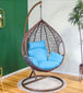 Hindoro Outdoor Balcony Swing Chair with Stand and Cushion (Dark brown With Blue)