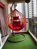 Hindoro Swing Chair (Orange Colour) with Stand & Cushion (Red Colour) & Hook Outdoor/Indoor/Balcony/Garden/Patio/House Improvement