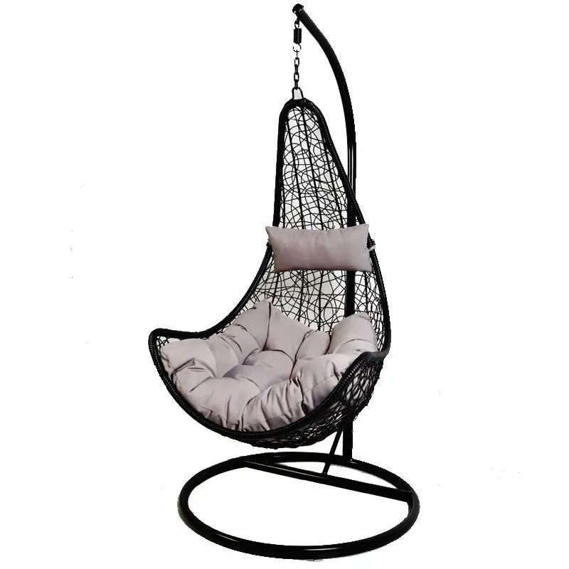 Hindoro Outdoor Balcony Spoon Swing Chair with Stand and Cushion (Black With Grey)