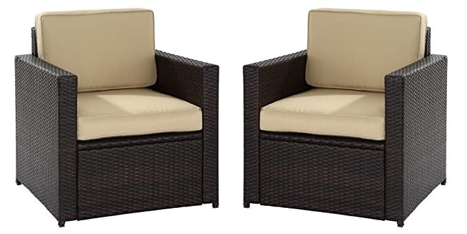 Hindoro Rattan and Wicker Balcony Furniture Set with 2 Sofa Chair and Cushion (Brown)
