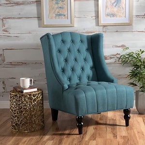 Hindoro Solid Wood Fabric Modern Backrest Accent Wingback Sofa Chair for Home Office Living Room Bedroom (Dark Teal, Walunt)