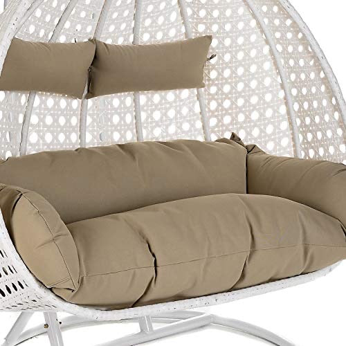 Hindoro Outdoor/Indoor/Balcony/Garden/Patio Double Seater Swing Chair with Stand for Kid's and Adult (White Swing With Beige Cushion)