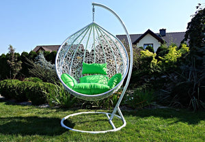 Hindoro Outdoor Garden Single Seater White Color Swing With Green Cushion