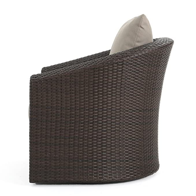 Hindoro Outdoor Steel Framed Wicker Swivel Club Chair, Set of 2, Mixed Brown and Mixed Khaki