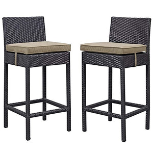 Hindoro Outdoor/Indoor wichket Patio Chair Bar Stools, Set of 2 (Standard Leather Brown, Brown Cushion)