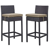Hindoro Outdoor/Indoor wichket Patio Chair Bar Stools, Set of 2 (Standard Leather Brown, Brown Cushion)