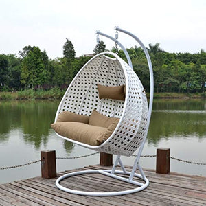 Hindoro Outdoor/Indoor/Balcony/Garden/Patio Double Seater Swing Chair with Stand for Kid's and Adult (White Swing With Beige Cushion)