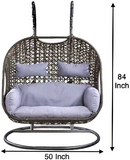 Hindoro Rattan Outdoor Patio Furniture Double Seater Swing with Stand and Cushion (Black Swing with Grey Cushion)