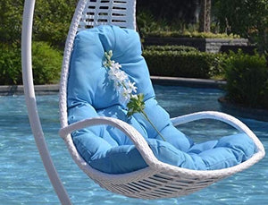 Hindoro White Indoor/Outdoor Zula Hammock Chair for Adult Swing with Stand and Blue Cushion